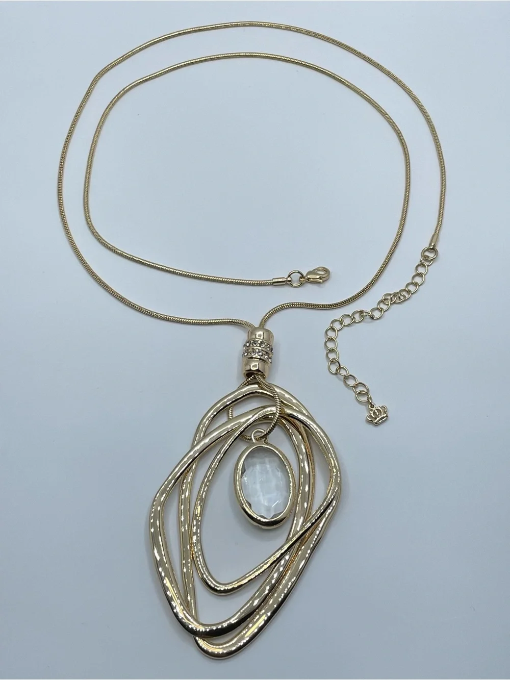 Premier Designs Gold Tone Statement Necklace Crystal Pendant Modern